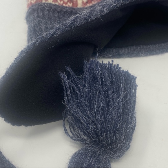 KOOTENAY Kintting Co Blue Lined Soft Winter Wool Blend Cap Hat Tassels - Picture 4 of 11